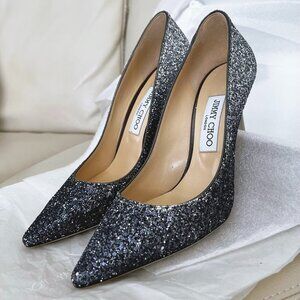 Jimmy Choo Romy Slip-On Glitter Pumps 10cm Heel IT size 38, US size 8